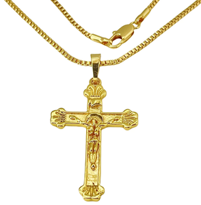 Collar con Colgante de Cruz de Lujo en Oro Auténtico de 18K AU750 Joyería Fina para Mujer Dama Estilo Clásico para Fiesta de Compromiso - Product Image 1