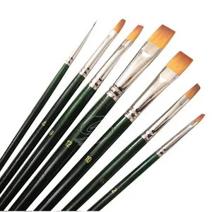 Flat nylon hair high quality short wood handle art paint brush set