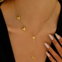 Collar de Acero Inoxidable con Colgante de Corazón Chapado en Oro para Mujer, con Certificación CE, Cadena en Forma de Y