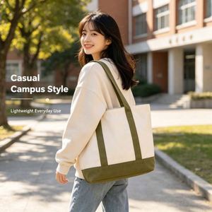 กระเป๋าผ้าแคนวาสทรงสวยเก๋ 12 ออนซ์ พร้อมช่องใส่ของด้านใน ใส่หนังสือ A4 และแล็ปท็อปได้ เหมาะสำหรับนักเรียน รับสกรีนโลโก้ - Product Image 2
