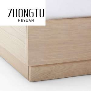 Chambre à coucher au design moderne, appartement, lit double à cadre de couleur noyer, lit king size avec panneau, chêne à lattes, base de socle de reine, lit sans tête - Product Image 5