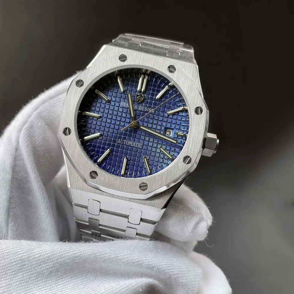 Pekova 디자인 PM050 자신의 브랜드 실버 남성 기계식 시계 우수한 스테인레스 스틸 밴드 일본 운동 달력 비즈니스 시계