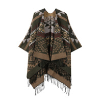 Heißer Herbst-Neuheit: Unisex Retro Western Azteken-Poncho-Schal mit Farbblock-Geometrischem Druck, Fransen und Kunstkaschmir-Cardigan als Reise-Cape