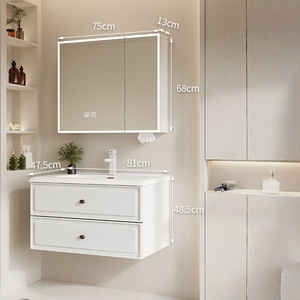 Mueble de Baño de Pared con Espejo Inteligente de MDF Honeycomb, Lavabo Integrado, Resistente al Agua, Tablero de Melamina Lacado para Villa - Product Image 5