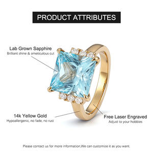 แหวนหมั้นหรูหรา Goldleaf ทอง 14K เพชรเลี้ยงในห้องปฏิบัติการ สีฟ้าทะเล ทรงเจ้าหญิง พลอยเลี้ยงในห้องปฏิบัติการ แหวนแต่งงานสั่งทำ - Product Image 6