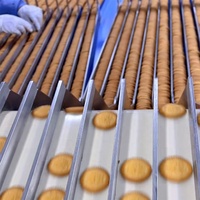 Empileur automatique de biscuits avec alimentation, retournement sur le côté, comptage, regroupement et décharge, avec protections en acier brossé pour ligne d'emballage flow-pack