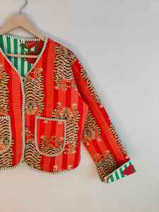 Blouson Bomber en Coton Imprimé Tigre Rayé Orange, Écologique, Respirant, Fait Main, Bohème, Hiver, Réversible, Standard - Product Image 3