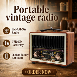Radio Portátil Retro de <span class=keywords><strong>3</strong></span> Bandas <span class=keywords><strong>FM</strong></span> AM SW USB TF MP3 Recargable de 1200 mAh con Certificación CE, Venta al Por Mayor Directa de Fábrica OEM Personalizada - Product Image 1