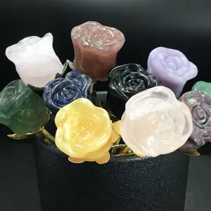 23 см, резные вручную натуральные многоцветные драгоценные камни, роза, резные кристаллы, Роза, цветы, резьба, ремесло для подарков