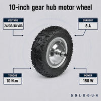 Roue à moteur sans balais GOLDGUN 10 pouces 500W pour moto, 7 N.m, arbre simple, avec freins électriques et pneus pneumatiques