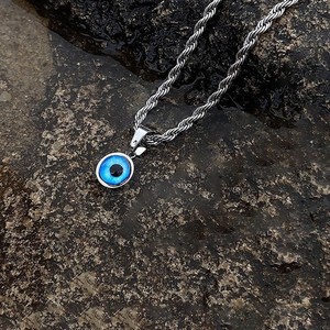 Lucky Amulet Jewelry Gold Anti-Tarnish No-Fade Stainless Steel Enamel Turkish Blue Eye Pendant Men's Eco-Friendly Necklace - Product Image 2