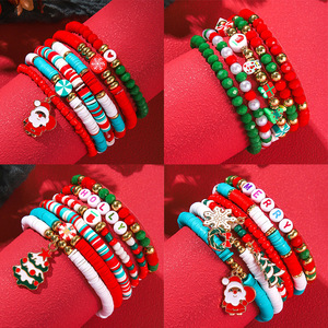 Christmas Beaded <b>Bracelet</b> Set With Snowflake Santa Pendant Unisex Gift Jewelry Yiwu Origin - Product Image 1