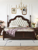 Lit en bois massif de style médiéval avec tête de lit rembourrée en cuir véritable, base de rangement, dossier souple personnalisable ; Lit de 2 mètres