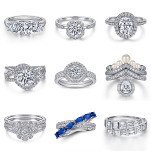 แหวนสำหรับเจ้าสาวทำจากเงินสเตอริ S925แหวนหมั้นทรงลูกบาศก์เซอร์โคเนียทรงกลมตัดพร้อมแถบรัศมีและแหวนปูสำหรับงานแต่งงานสุดหรูของขวัญ - Product Image 3