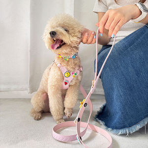 カスタムデザイナー人気でエレガントなソフトレザー犬のハーネスとリーシュセットPVCかわいいステッカーバッジペットアクセサリー卸売 - Product Image 2