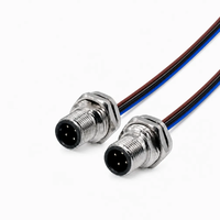 Connecteur de panneau M12 à 4 broches, code A, mâle, fils pré-assemblés, fixation par vis PG9, fixation frontale, connecteur de montage sur panneau M12