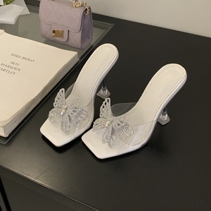 Sandales d'été à talons originaux pour femmes, avec strass, bout carré, chaussures de soirée transparentes - Product Image 2