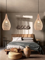 Lampe suspendue en rotin de style japonais, luminaire créatif et unique en rotin, esthétique en bois naturel, adapté aux chambres à coucher