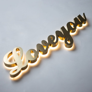 Insegne Pubblicitarie Commerciali Personalizzate, Lettere in Metallo Dorato Lucido, Retroilluminazione <span class=keywords><strong>LED</strong></span> 3D, Impermeabile IP65, <span class=keywords><strong>Illuminazione</strong></span> <span class=keywords><strong>LED</strong></span> per <span class=keywords><strong>Aziende</strong></span> - Product Image 1