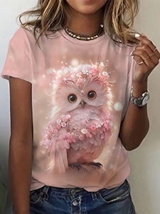 T-<span class=keywords><strong>shirt</strong></span> décontracté pour <span class=keywords><strong>femme</strong></span> à manches courtes et col rond, imprimé <span class=keywords><strong>chat</strong></span> rose brillant, <span class=keywords><strong>motif</strong></span> papillons, respirant, tendance, pour tous les jours - Product Image 5