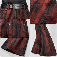 DiZNEW Jeans Premium Homme en Denim Épais Effet Vieilli, Coupe Évasée, Détail Rouge, Lavage Ombré, Logo Personnalisé, Fabrication Usine