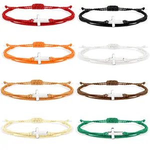 Hot Woven Bracelet Wholesale Couple Stainless Steel Adjustable Friendship Bracelets Jewelry Gift Braided Rope Cross Charm