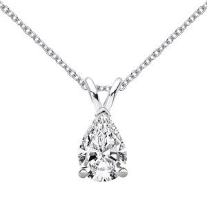 R. Gemma. Commercio all'ingrosso classico certificato GRA forma di pera in rodio placcato ciondolo a goccia in argento 925 1.5ct Moissanite collana con artiglio - Product Image 2