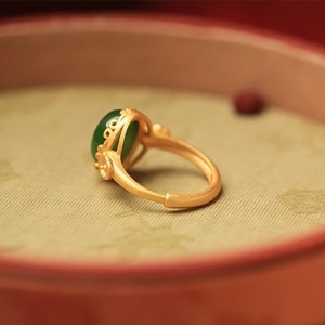 Artificial Hetian <b>Jade</b> Cabochon Gold Plated Open <b>Ring</b> For Women 18k Gold Filled Bezel Setting Gift Jewelry - Product Image 2