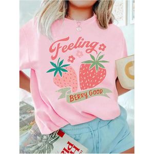 เสื้อยืดผู้หญิง FOXA ผ้าเจอร์ซีย์พิมพ์ลายสตรอว์เบอร์รี ระบายอากาศได้ดี คอกลม แขนสั้น ผ้าฝ้าย 100% เสื้อลำลองสำหรับฤดูร้อน - Product Image 2