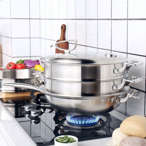 Ustensiles de cuisine multifonctions Wok en acier inoxydable 2 couches chauffe-aliments marmite antiadhésive Set d'ustensiles de cuisine - Product Image 1