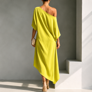 Robe longue asymétrique à une épaule pour femme, élégante, drapée, à ourlet asymétrique, pour soirée et <span class=keywords><strong>vacances</strong></span> - Product Image 3