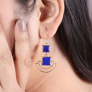 Pendientes de piedras preciosas de lapislázuli naturales de moda Joyería colgante de Latón chapado en oro de moda para fiestas - Product Image 2