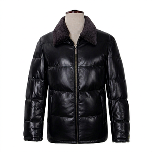 <b>Men's</b> Sport Fashion Motorcycle <b>Jacket</b> with Sheep Skin <b>Shearling</b> Fur Collar Casual Winter Coat OEM Option Breathable Eco-Friendly - Product Image 1