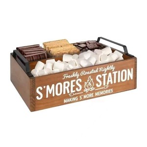 Wooden S'Mores Station <b>Box</b> With Handle Rectangular Dessert <b>Storage</b> For <b>Camping</b> Snacks - Product Image 1