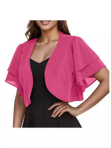 Chaqueta de Gasa sin Cuello para <span class=keywords><strong>Mujer</strong></span>, Linda, de Doble Capa, Color Negro, <span class=keywords><strong>Blanco</strong></span> y Rosa - Product Image 4