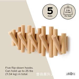 Wooden <b>Wall</b> Mounted Coat Rack Natural Finish Piano Key Style Entryway Clothing Organizer Hat And Bag Storage <b>Hook</b> - Product Image 4
