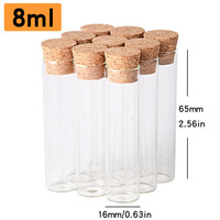 Tube à essai en verre borosilicate transparent à fond rond et plat, vide, avec bouchon en liège, pour usage en laboratoire, 2 ml, 3 ml, 5 ml, 7 ml, 8 ml
