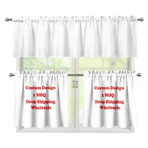 3 Piece Sets Curtains With Valance European Style Print On Demand Custom Polyester High Quality Curtains For The Living Room