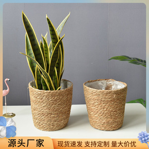 Straw flower pots, woven plant <b>baskets</b>, flower pot covers, home living room rattan and bamboo <b>baskets</b>, seaweed rope handmade - Product Image 5