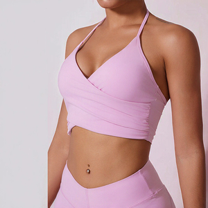 Women's Deep-V Shaped High Stretch Breathable Gym Sports <b>Bra</b> Backless Workout <b>Bra</b> with Removable Padding OEM Design - Product Image 3