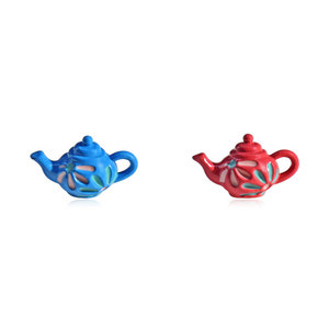 Korean Style Teapot Pendant Zinc Alloy Oil Dripping Blue Red Jewelry Findings For DIY Earrings Necklaces - Product Image 1
