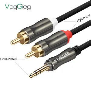 2020新升级镀金Aux 3.5毫米至公音频电缆光纤RCA莲花3.5至2 RCA电缆1M 1.5M 2m 3m包电缆黑色