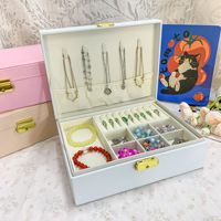 Boîte à bijoux en velours à double couche avec fermoir à verrou, plateau amovible, organisateur de bijoux de style chinois, étui pour bagues, colliers et bracelets