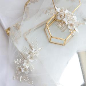 Exquisita <span class=keywords><strong>novia</strong></span> <span class=keywords><strong>flores</strong></span> de cerámica hojas peine para el cabello cristal rhinestone tocado accesorios de boda para <span class=keywords><strong>novia</strong></span> - Product Image 6