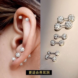 Boucles d'oreilles double face entièrement serties de diamants pour femmes, en acier inoxydable, forme boule, sertissage à griffes, bijoux de mode pour soirée - Product Image 1