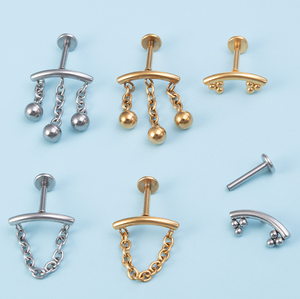 حلق أذن من الفولاذ المقاوم للصدأ 16G مع سلسلة شراشيب متدلية، مجوهرات ثقب الجسم للحلق والغضروف والشفاه، هدية - Product Image 4