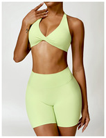 Ensemble de vêtements de sport pour femmes, soutien-gorge de sport à devant croisé, short de compression, legging large, ensemble de yoga pour la salle de sport, la remise en forme et le yoga pour femmes