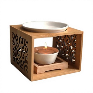 Quemador de incienso de madera con plato de cerámica y portavelas para difusión de aromaterapia, quemador de Bakhoor para fragancia del hogar, Ramadán - Product Image 2
