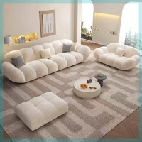 Canapé modulaire de luxe léger pour salon, trois places, en bouclette beige crème, ergonomique, surdimensionné, avec assise profonde et rembourrage en éponge, structure en bois