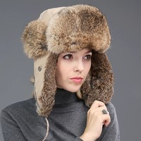 Gorro de Piel de Conejo Auténtica para Hombre, con Orejeras de Cuero Genuino, Cálido, Resistente al Viento, Estilo Ushanka, para Clima Frío, Venta al Por Mayor